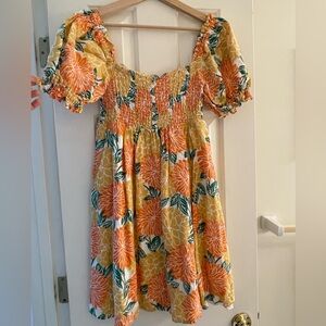 House of Harlow Floral Smocked Dress with Puff Sleeves